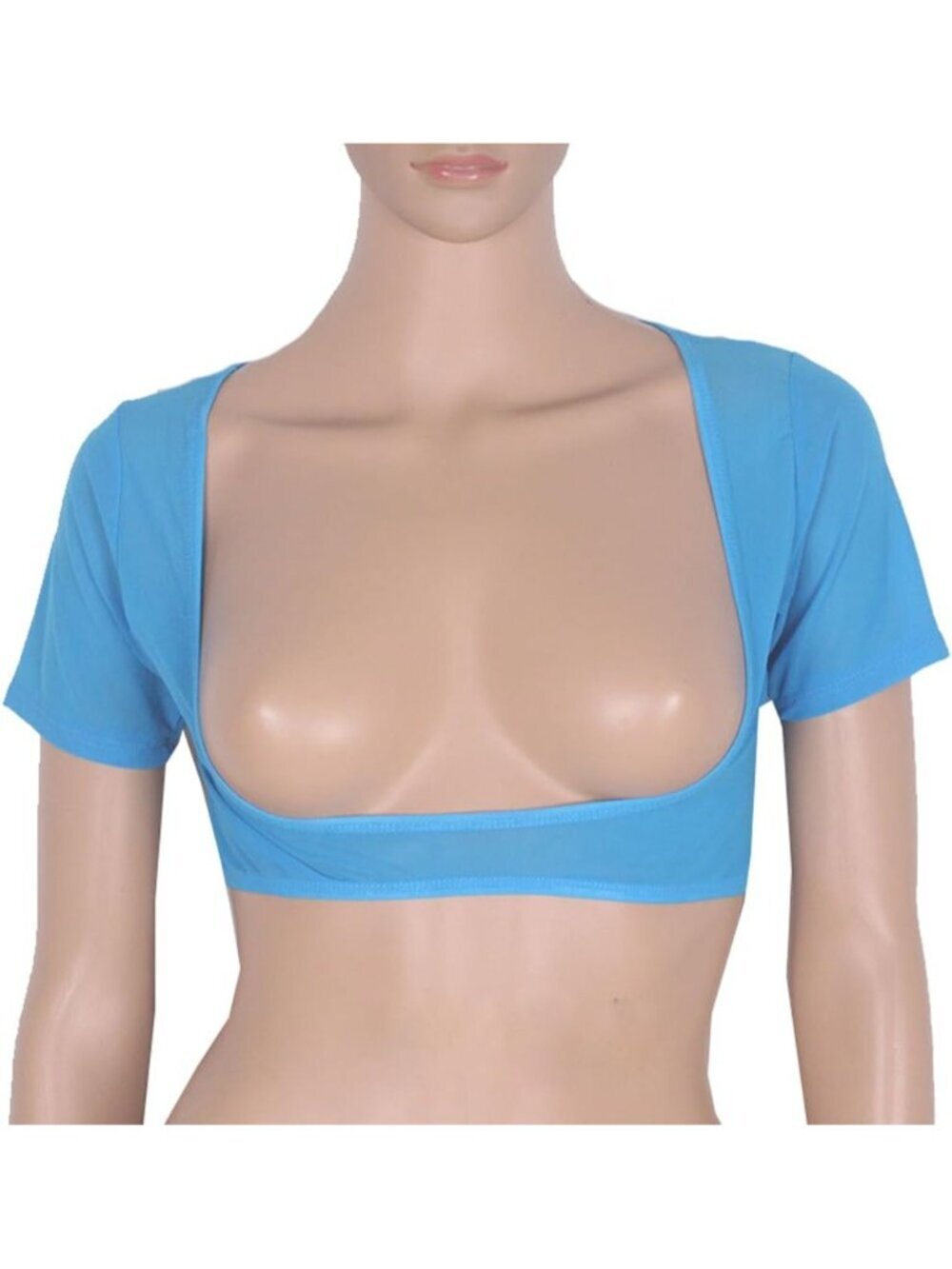 〽️Women's Deep Blue Mesh Open Bust Short Sleeve Spandex Belly Dance Crop Top